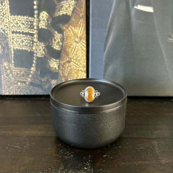 Vintage natural tiger’s eye sterling silver ring size 8 - Picture 2 of 5